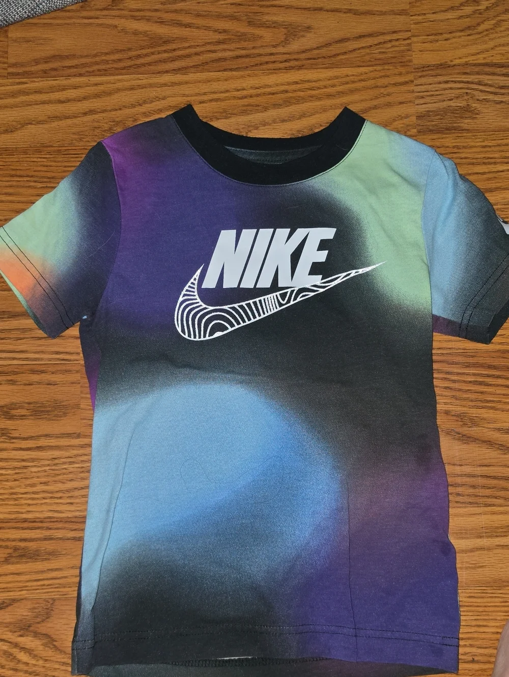 Nike Kids Black Tee with Multicolor Gradient Logo
